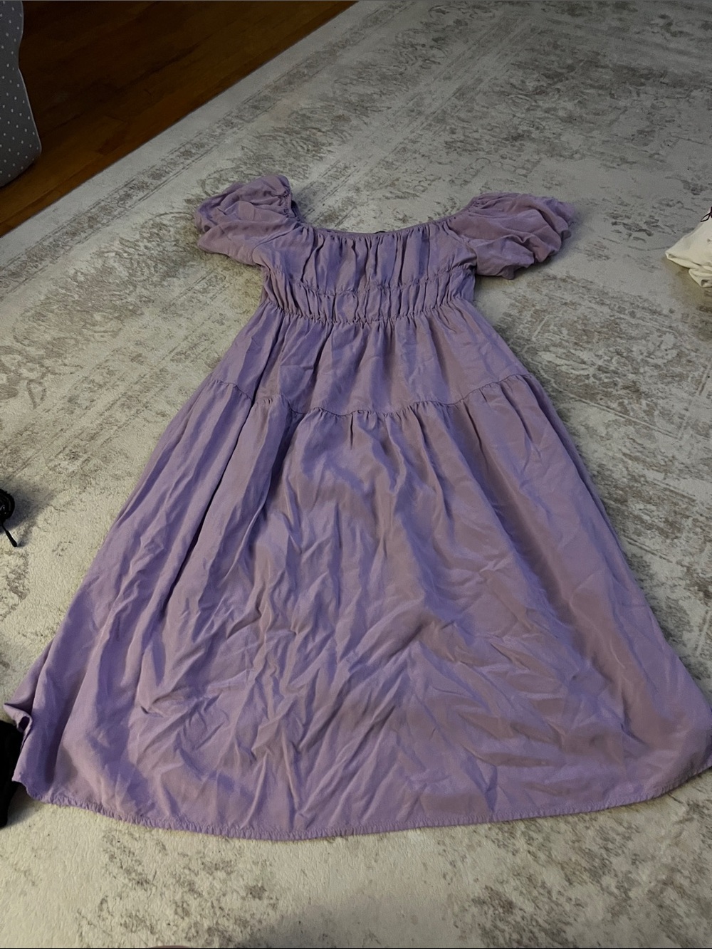 Girls Lilac Puff-Sleeve Smocked Casual Dress